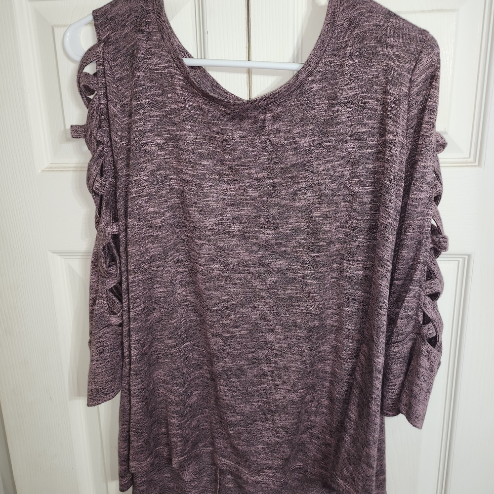 Jennifer Lopez Heathered Purple Blouse with Cut-Out Sleeves